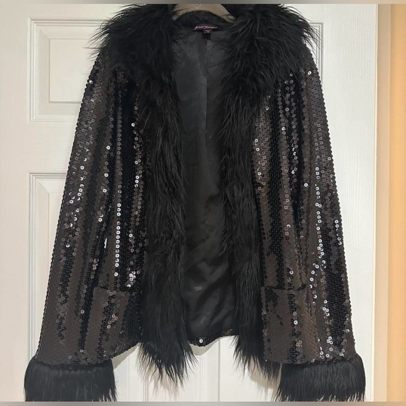 🔥 Betsey Johnson Sequin Penny Lane Fur Jacket - Picture 3 of 5